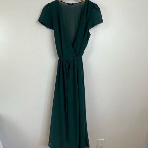 Soieblu Women’s Medium Dark Green Wrap Deep V Formal Dress Maxi Gown Bridesmaid - Picture 10 of 12